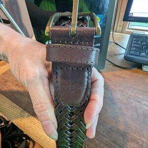 Nautica Belt Bronze Buckle Leather Tab Woven Imitation Leather Size 30